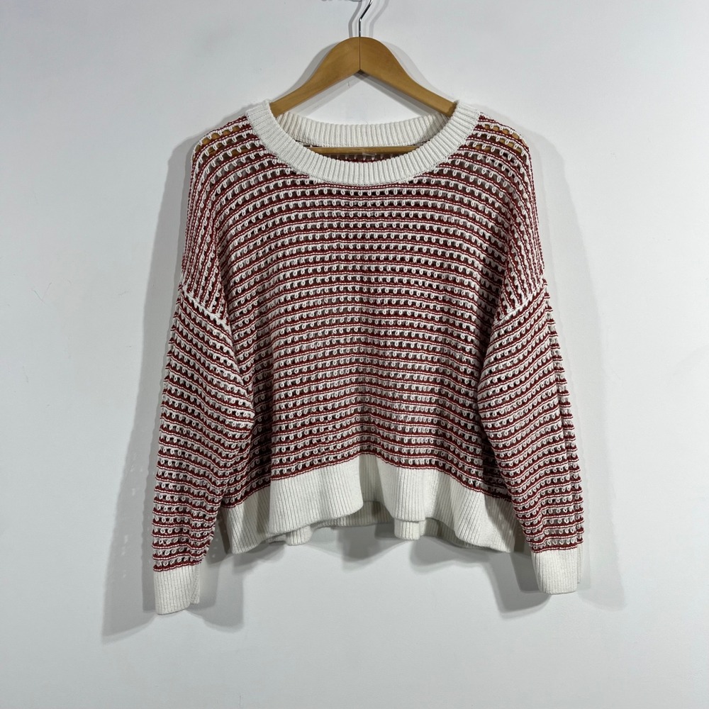 Old Navy Granola Fisherman Chunky Striped Open Knit Crochet Cotton Sweater 2X
